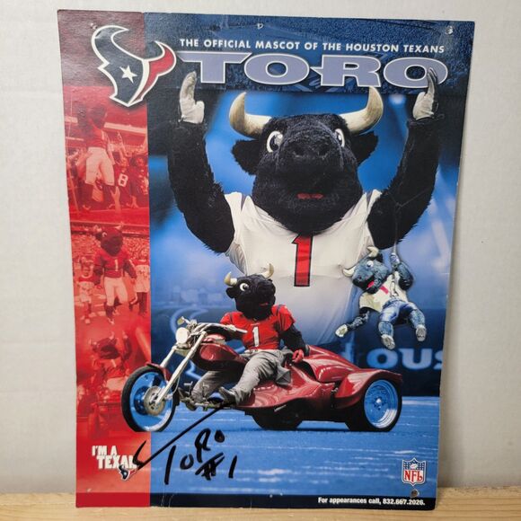 Houston Texans Toro Autographed Picture - 8" X 10" - Picture 1 of 6